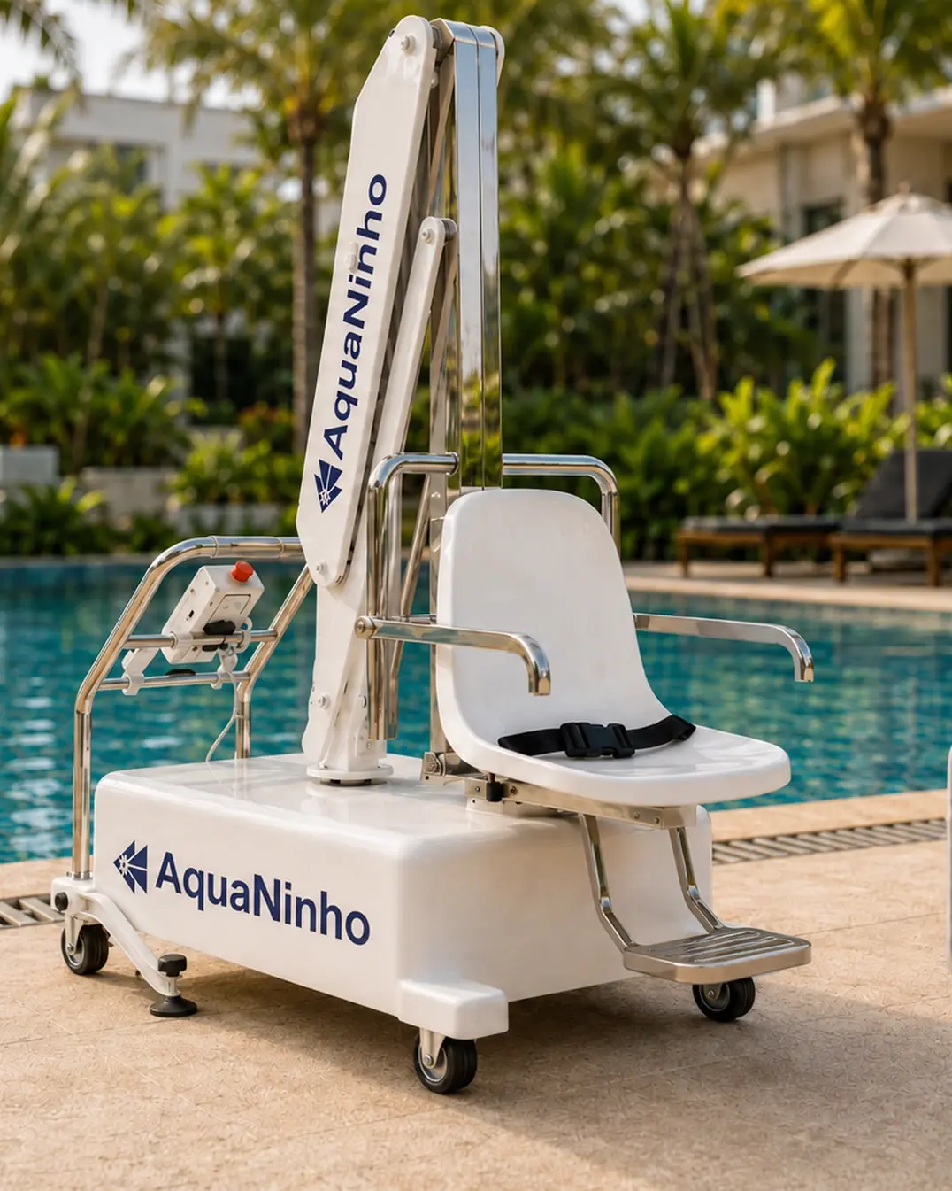 AquaNinho Móvel posicionado ao lado da piscina